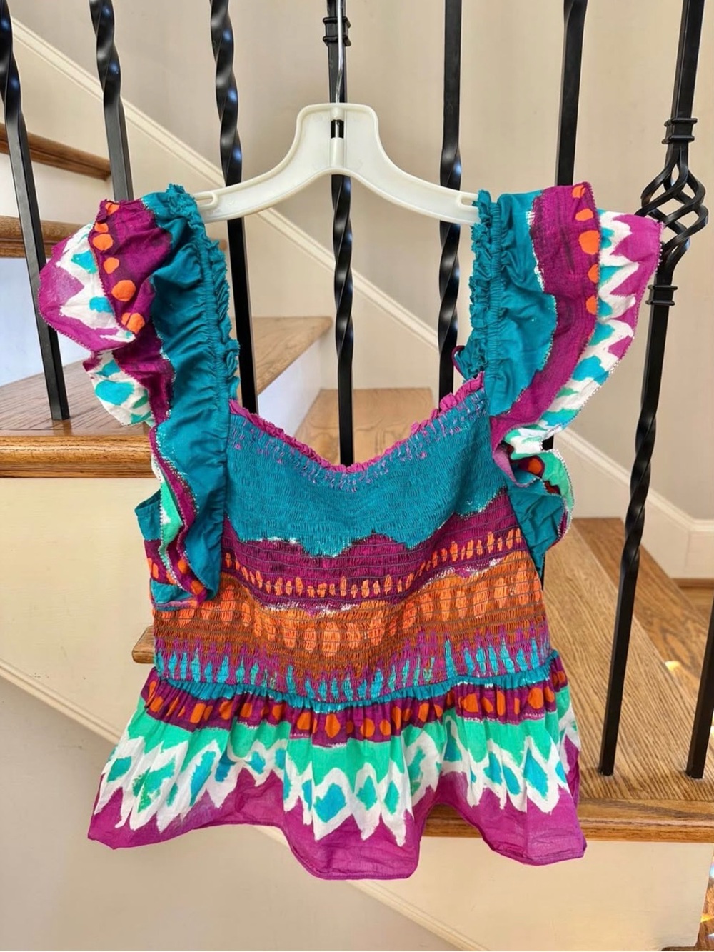 Alivia Simone Teal & Magenta Smocked Ruffle Tank